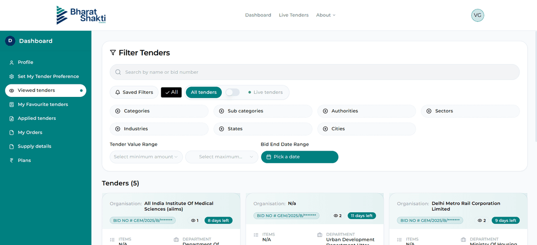Viewed Tenders